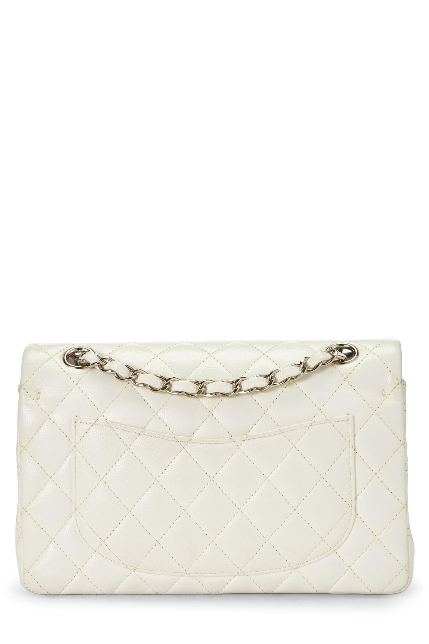 Chanel, White Quilted Caviar Classic Double Flap Small, White
