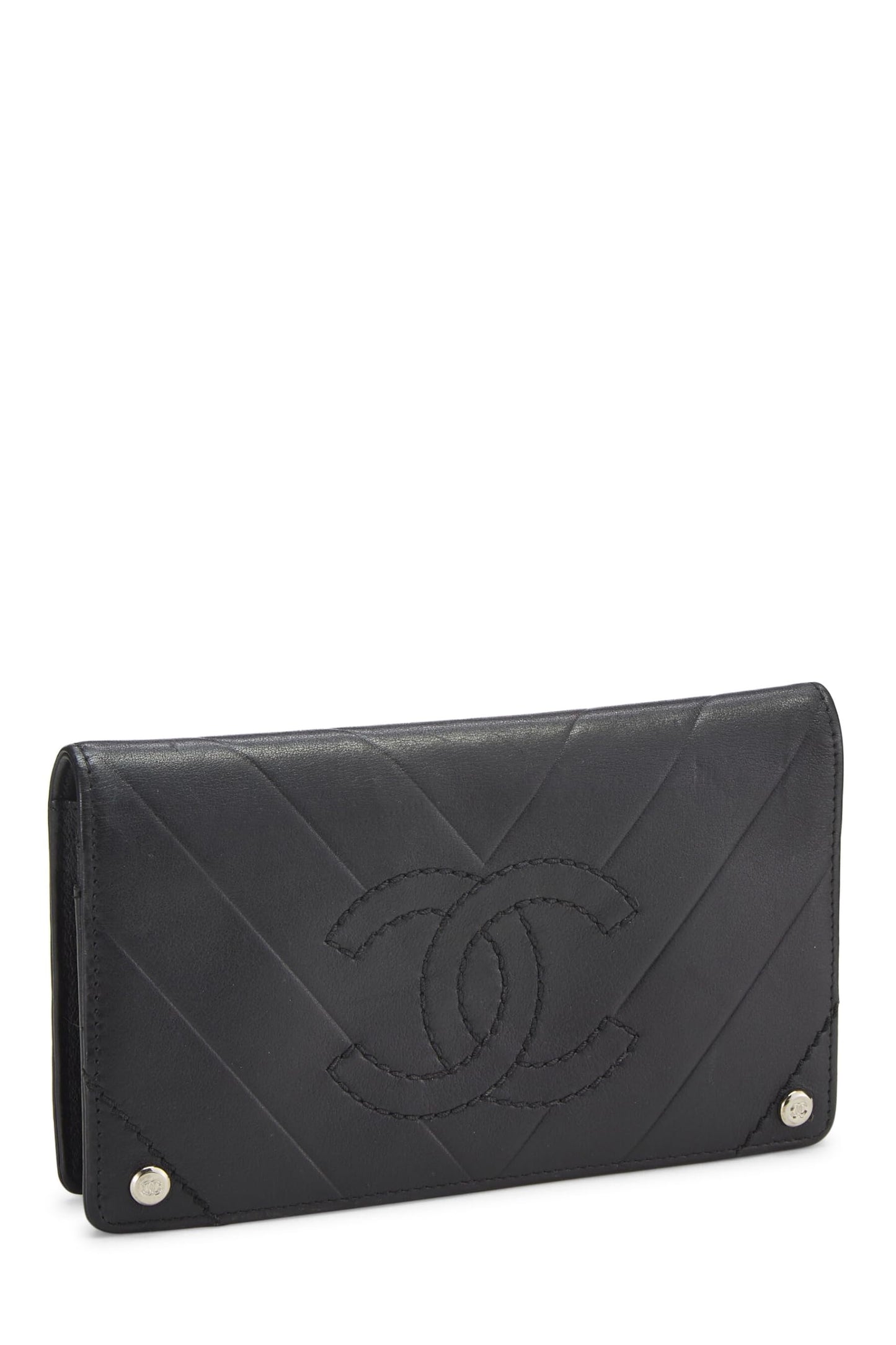 Chanel, Black Chevron Calfskin Wallet, Black