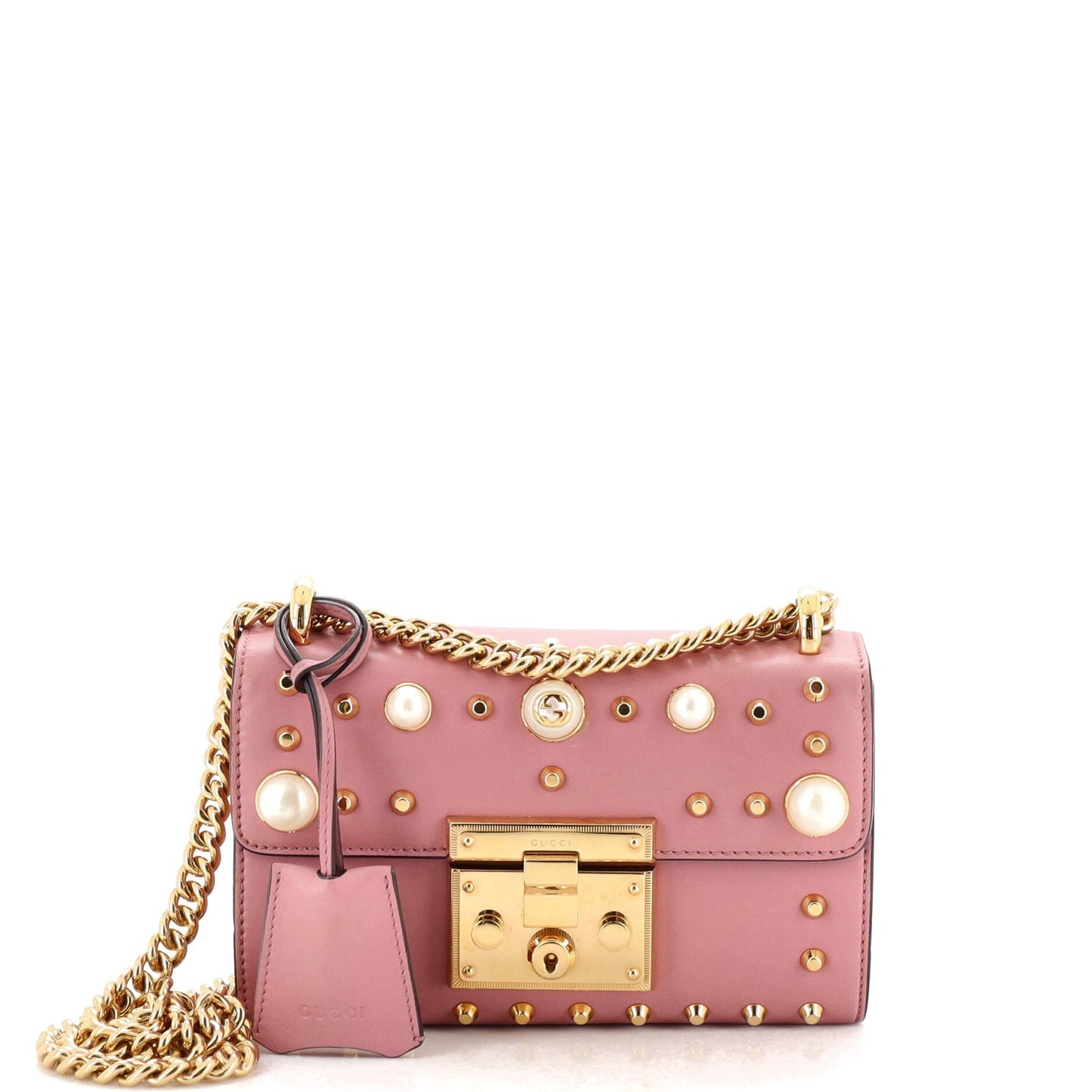 Luxury Gucci Trending 2025 Pearly Padlock Shoulder Bag Studded Leather Small