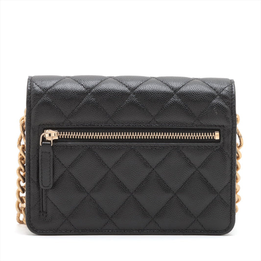 Chanel Mini Mattrase Caviar S Chain Wallet Black G 31st