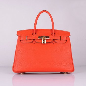 Luxury Hermes Birkin 30cm Togo Leather Handbags Bright Orange Golden