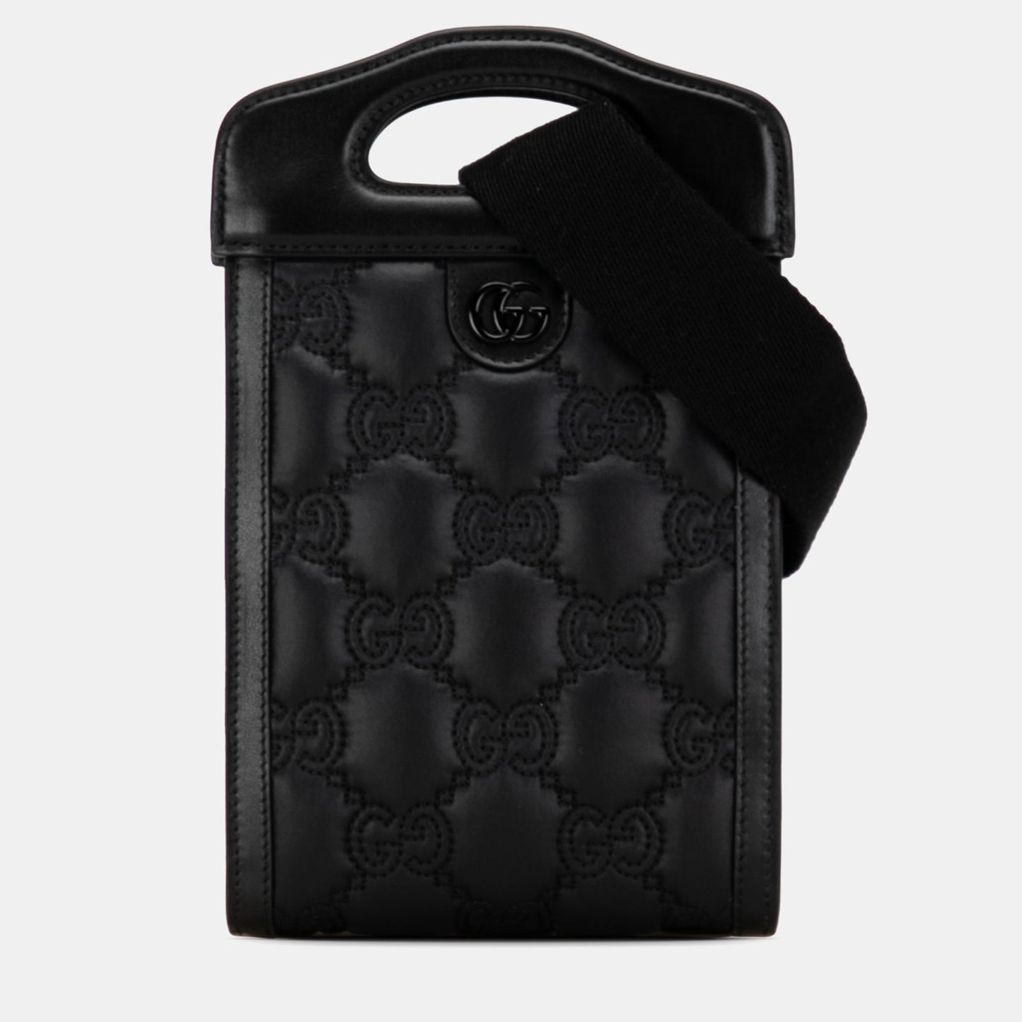 Luxury Gucci Trending 2025 Black Leather Mini GG Matelasse Cut Out Handle Satchel Bag