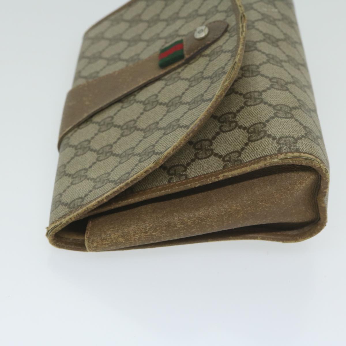 GUCCI GG Canvas Web Sherry Line Clutch Bag PVC Beige Green Red 64005