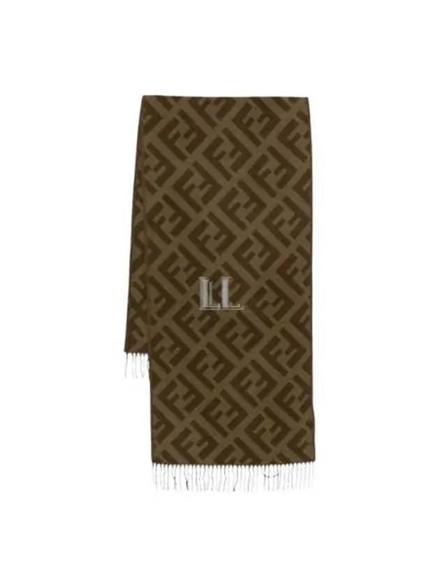 Luxury Fendi FF Motif Fringe Cashmere Scarf Green