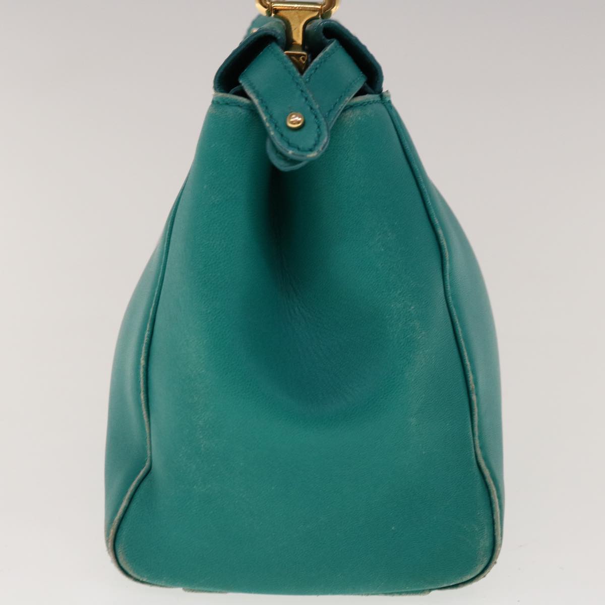 Luxury FendiMicro Peek A Boo Hand Bag Leather Turquoise Blue64807