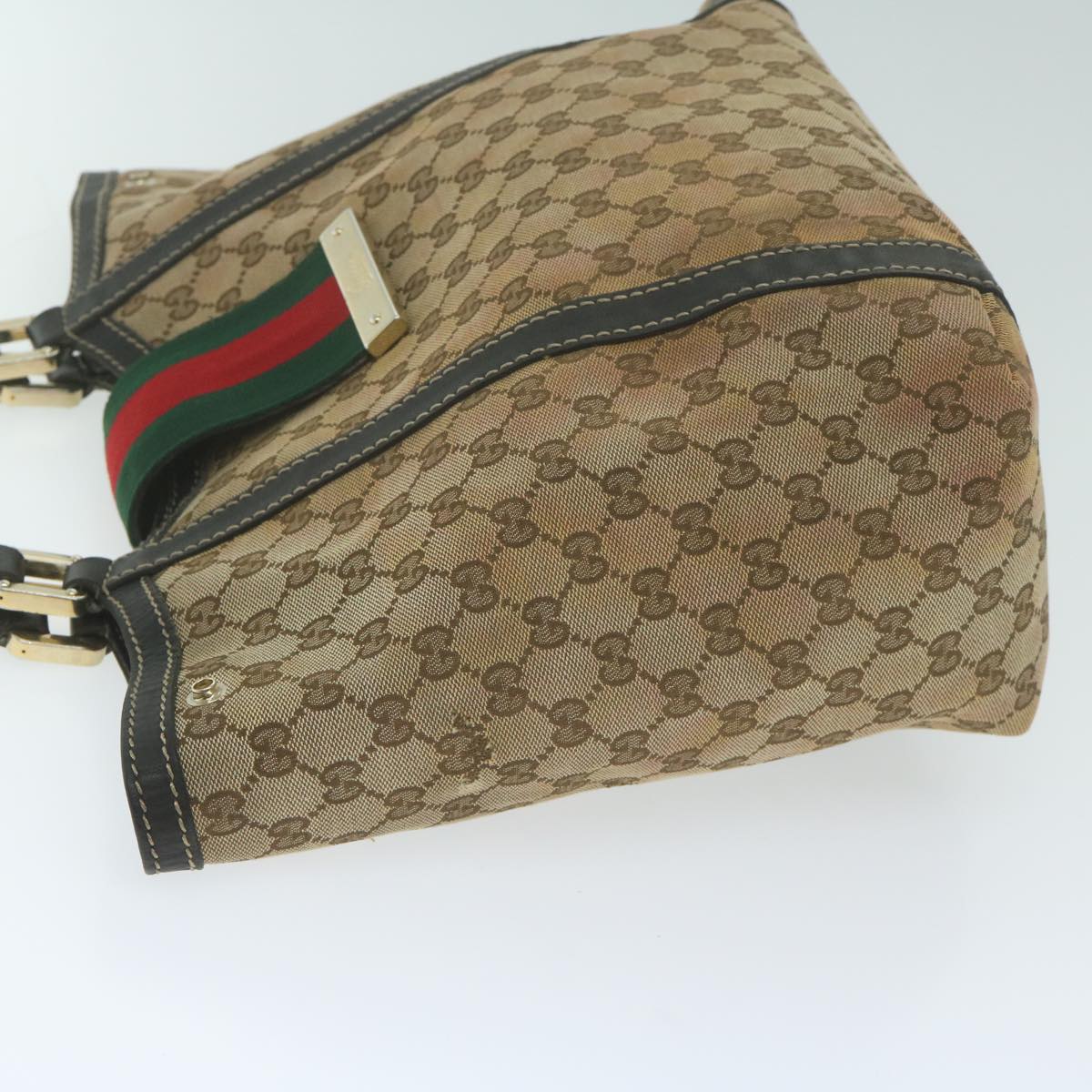 GUCCI GG Canvas Web Sherry Line Tote Bag Beige 64874