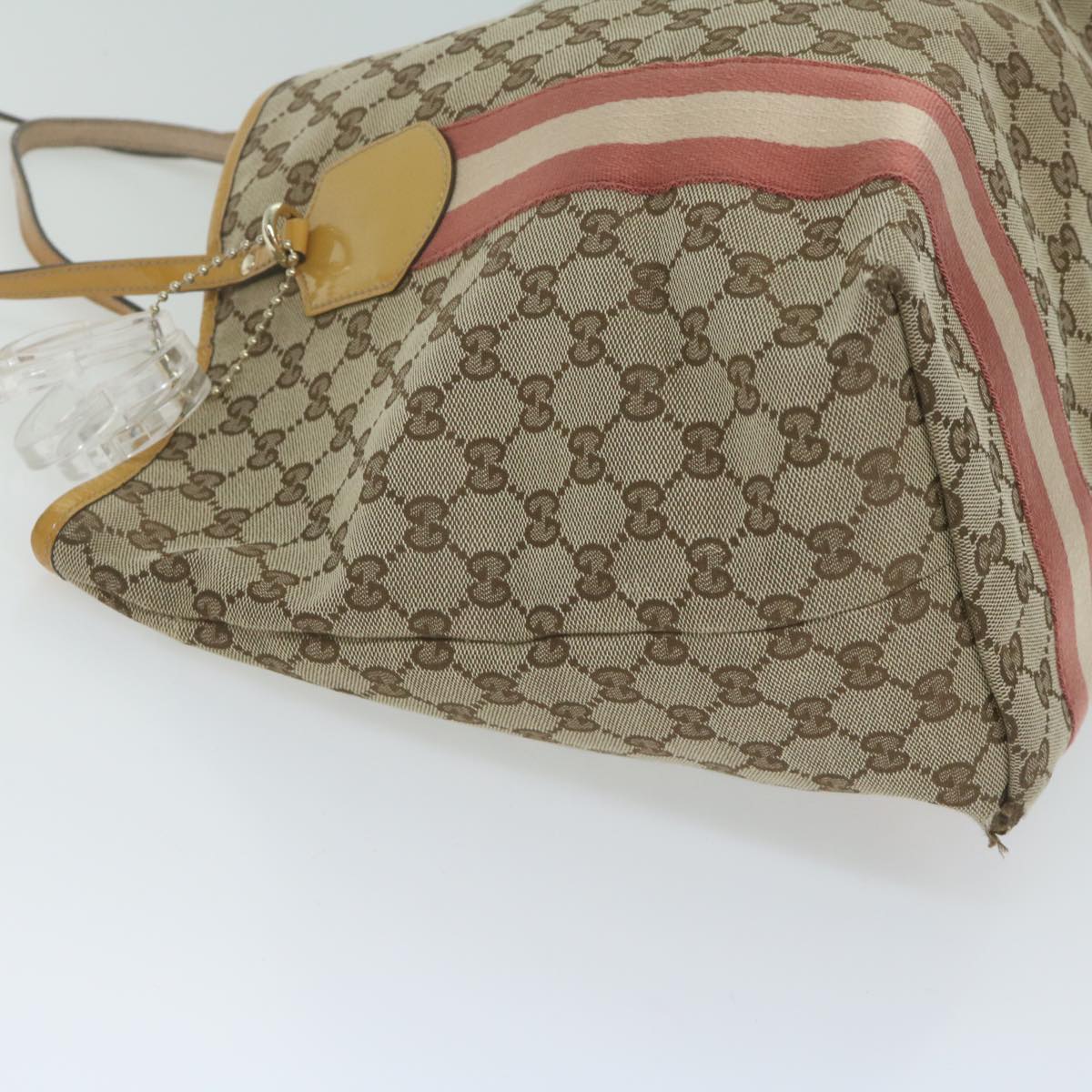 GUCCI GG Canvas Sherry Line Tote Bag Beige Red 211970 65171