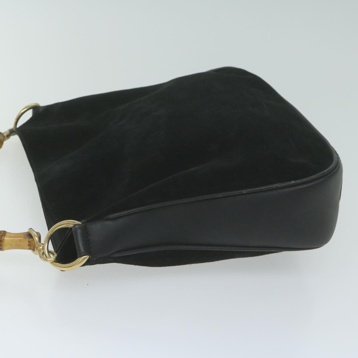 GUCCI Bamboo Shoulder Bag Suede 2way Black 65563