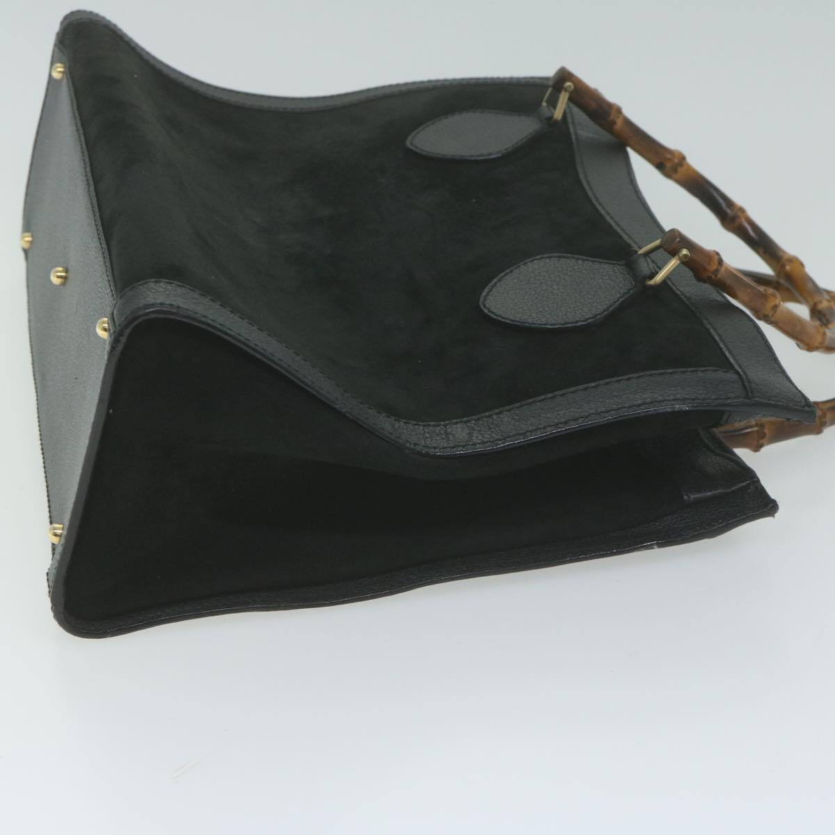 GUCCI Bamboo Hand Bag Suede Black 65591