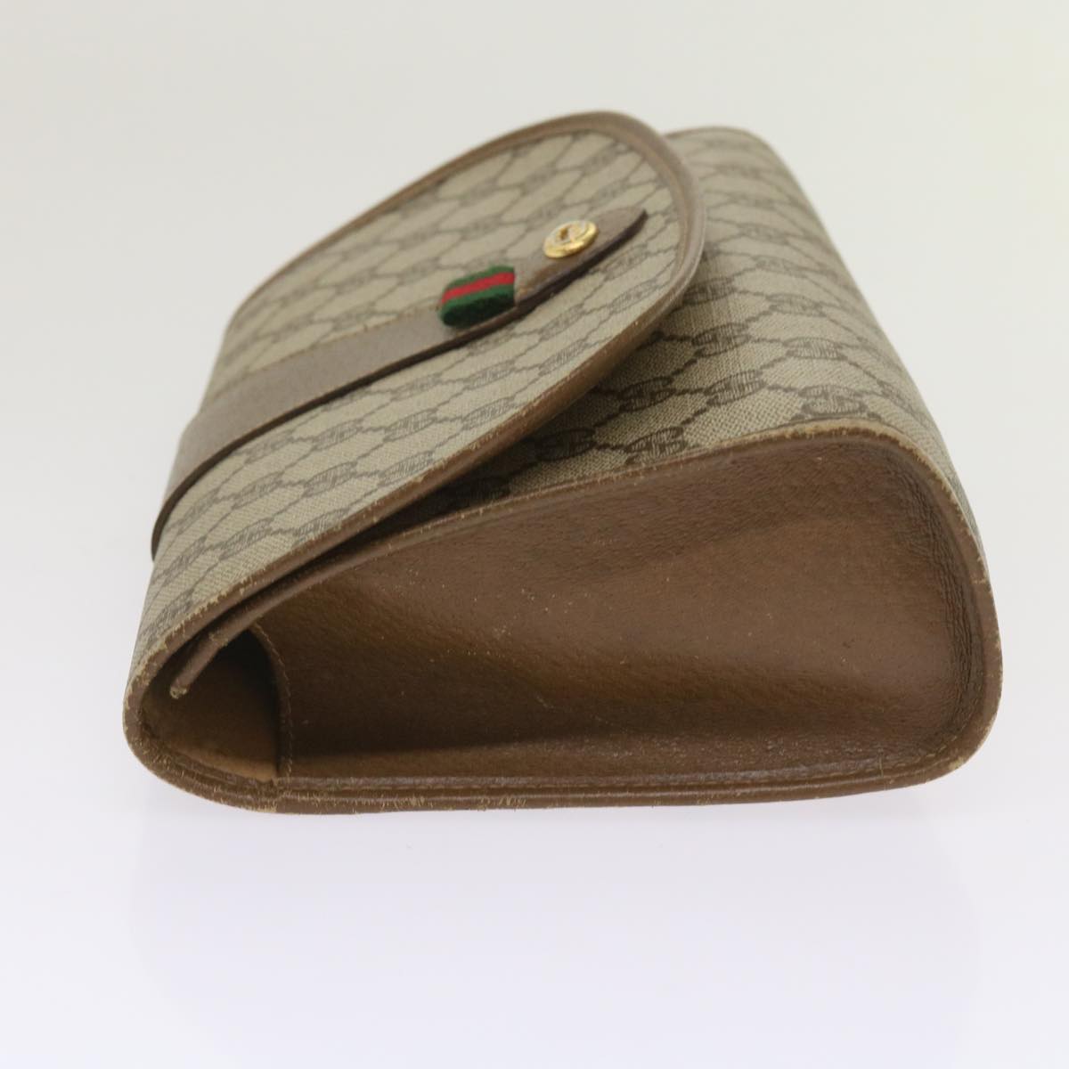 GUCCI GG Canvas Web Sherry Line Clutch Bag PVC Beige Green Red 65592