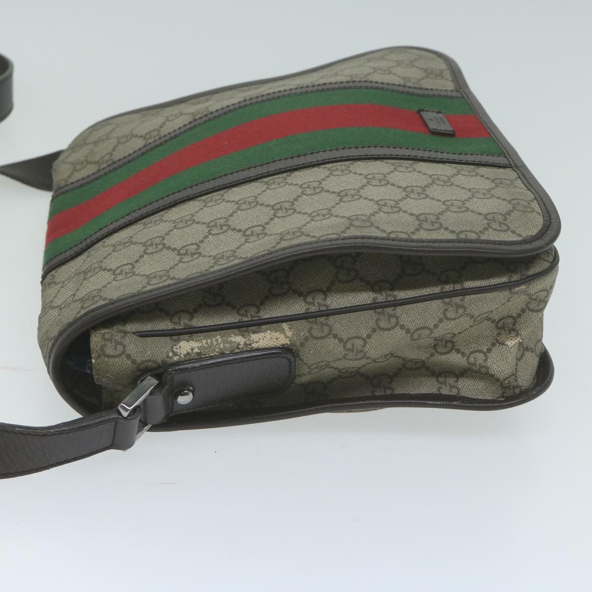 GUCCI GG Supreme Web Sherry Line Shoulder Bag PVC Beige Red 145844 65710