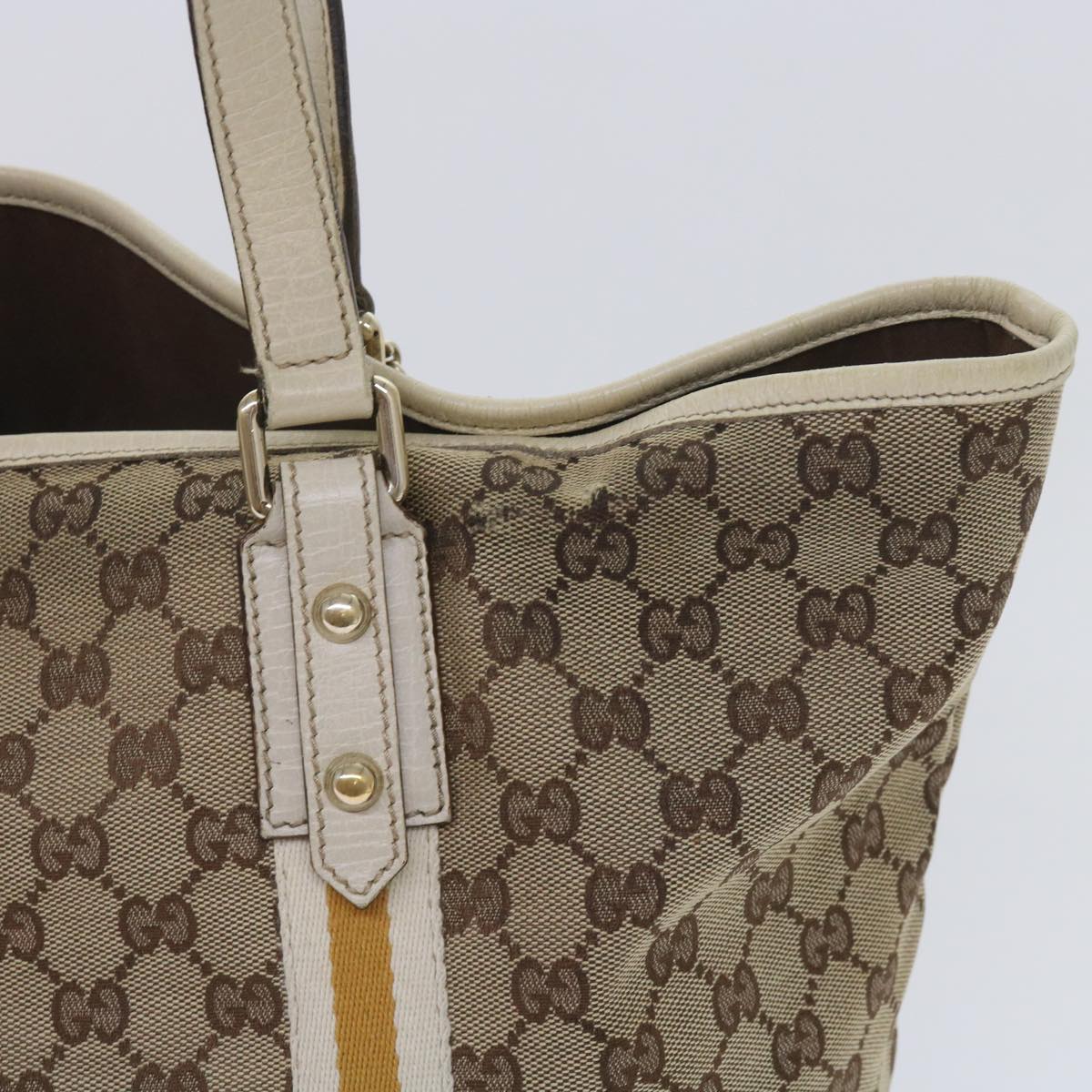 GUCCI GG Canvas Sherry Line Tote Bag Beige White 139260 65787