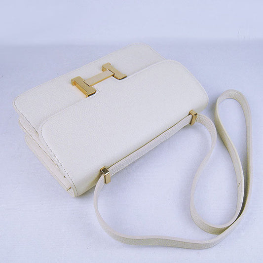 Luxury Hermes Calf Leather Message Bag H020 Beige Golden