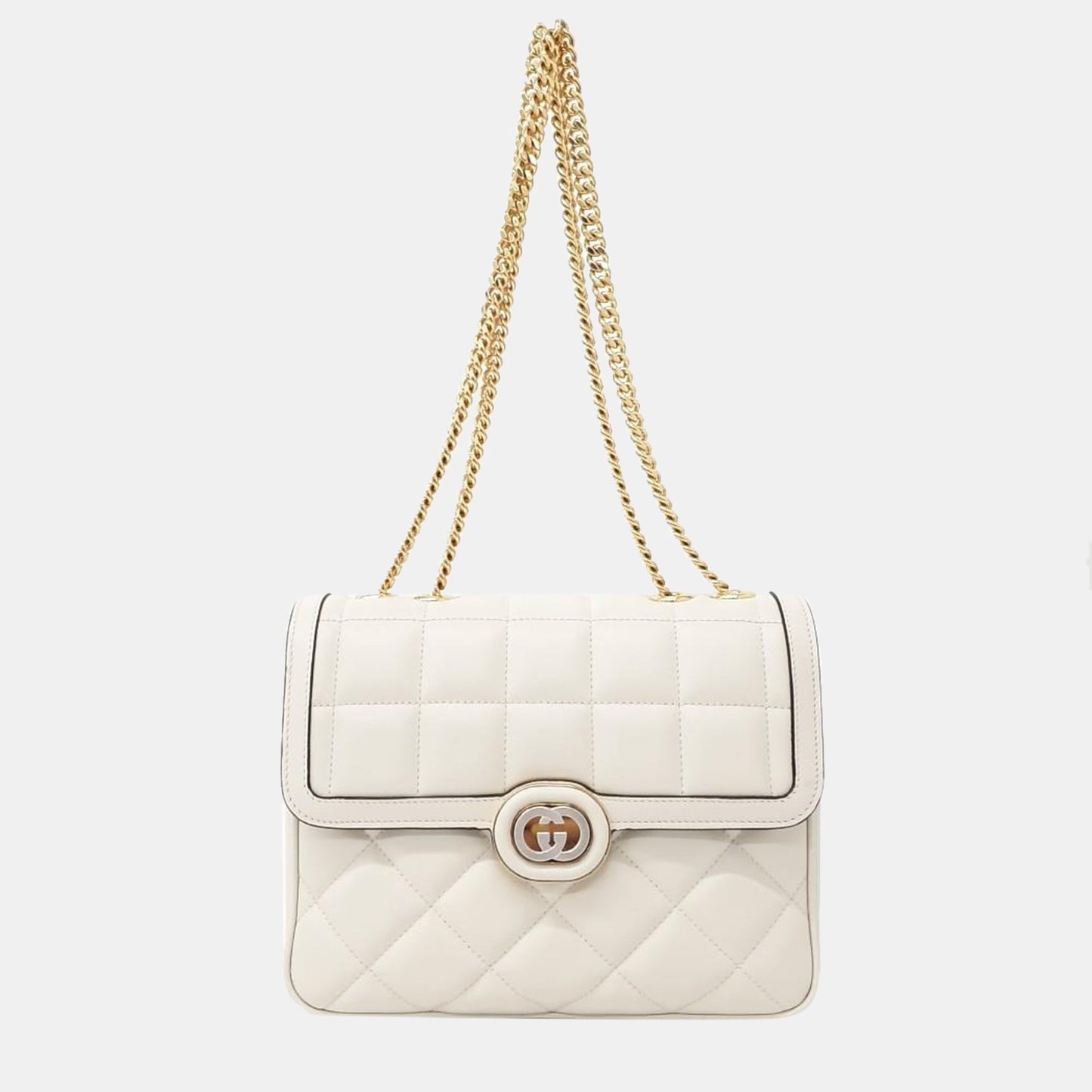 Luxury Gucci Trending 2025 Cream Calfskin Quilted Small Deco Shoulder Bag