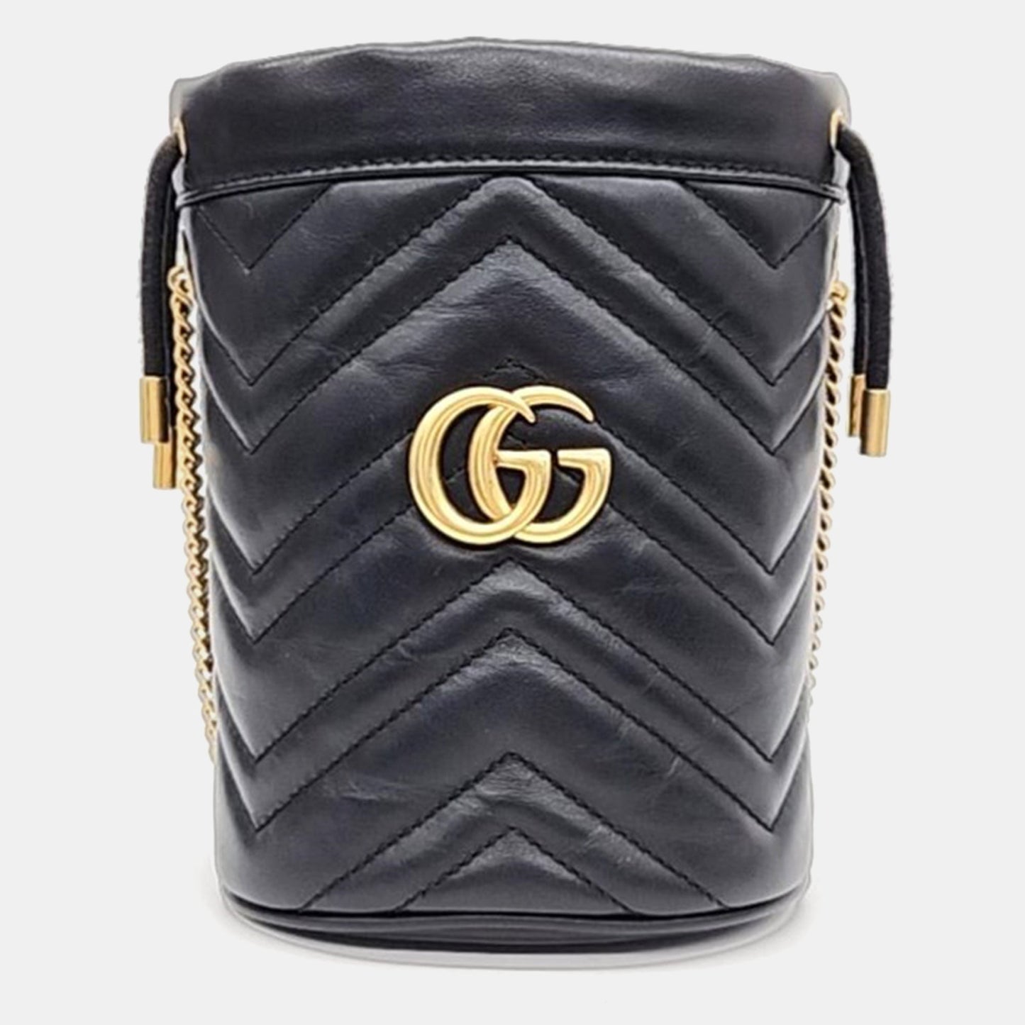 Luxury Gucci Trending 2025 Black Leather Calfskin Quilted Mini GG Marmont 2.0 Bucket Bag
