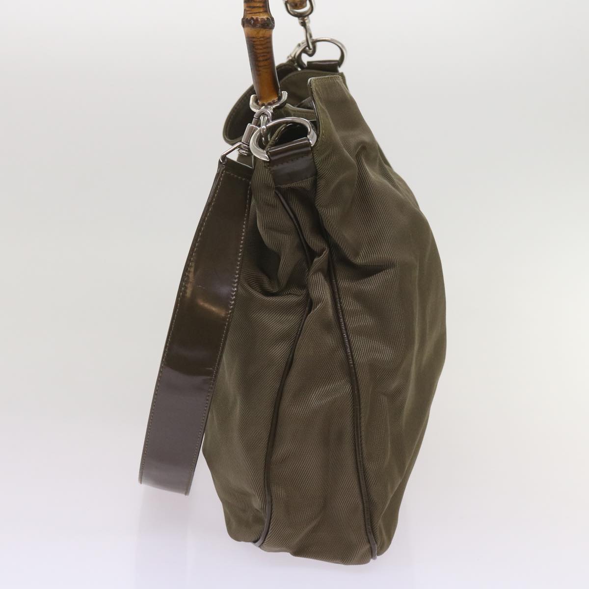 GUCCI Bamboo Shoulder Bag Nylon 2way Khaki 001 2123 1577 66397