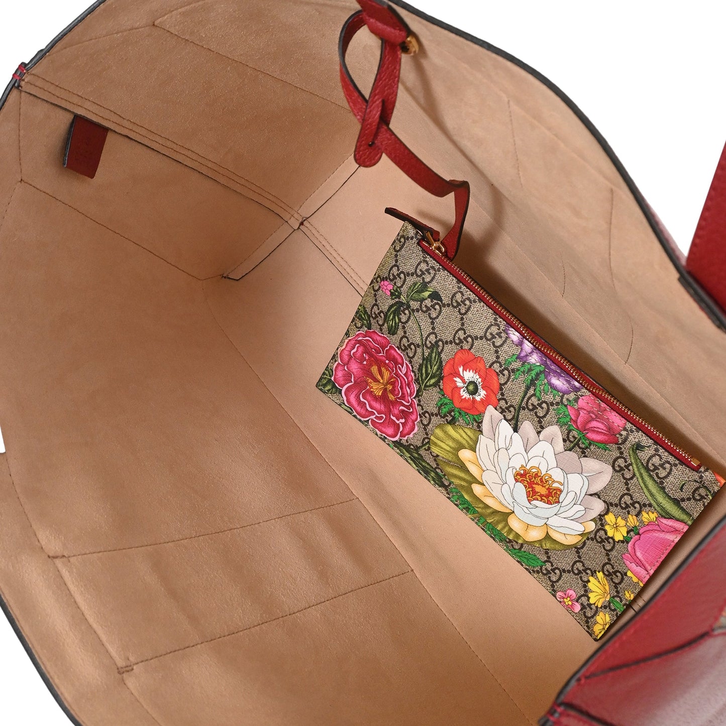 Gucci Medium Ophidia GG Floral Print Open Tote Bag in Red Coated Canvas
