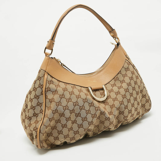 Gucci Beige Gg Canvas And Leather Abbey D-Ring Shoulder Bag