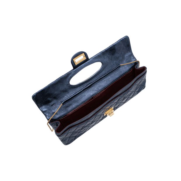 Luxury Chanel East West Metallic Blue Quilted Leather