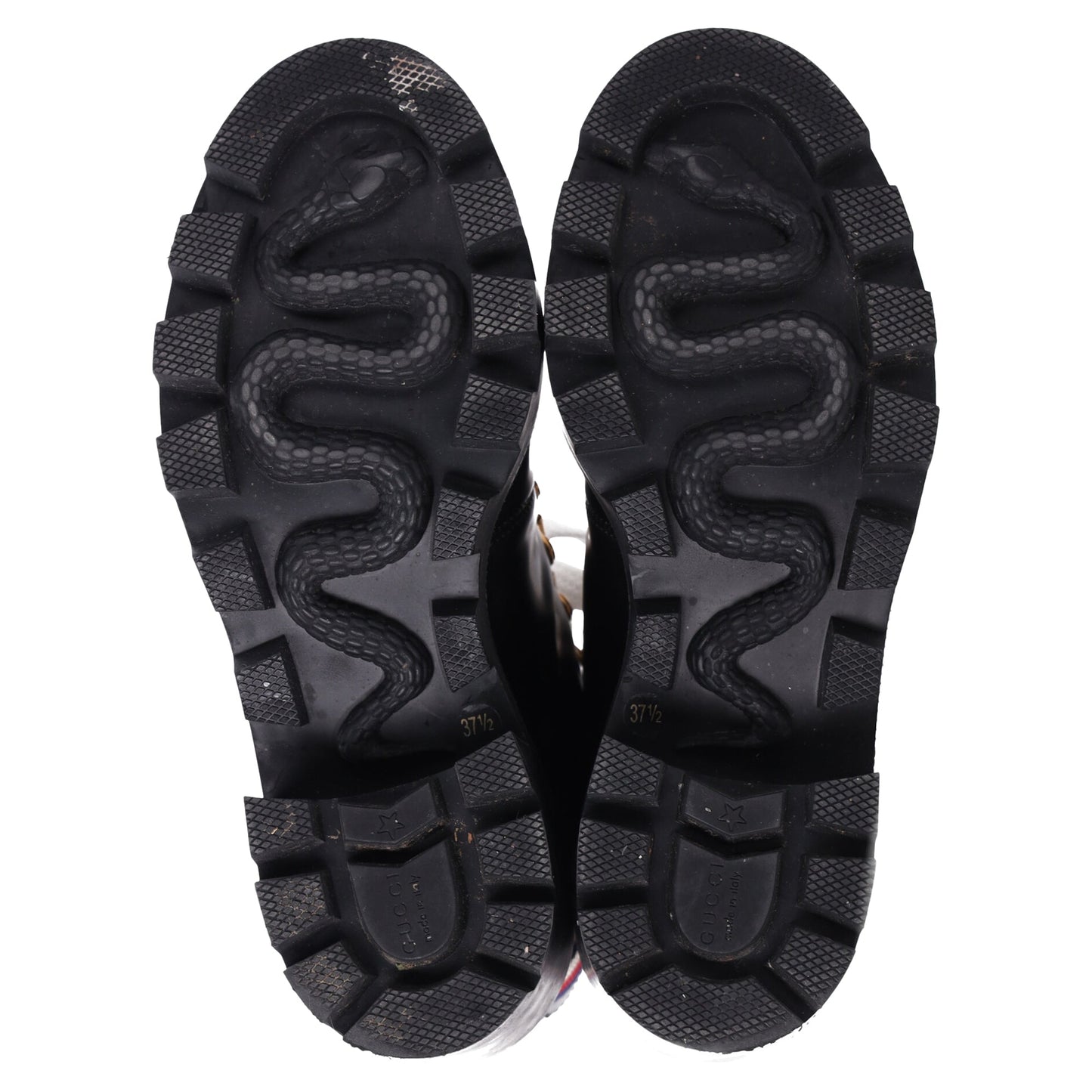 Gucci Sylvie Web Lace-Up Biker Ankle Boots in Black Calf Leather