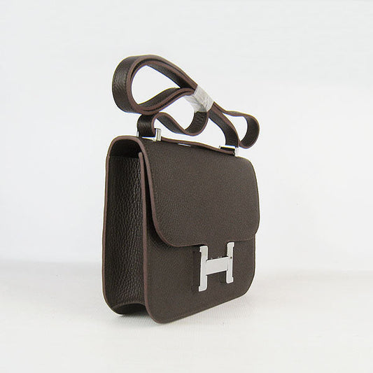 Luxury Hermes Constance Cowskin Leather Bag H017 dark coffee silver