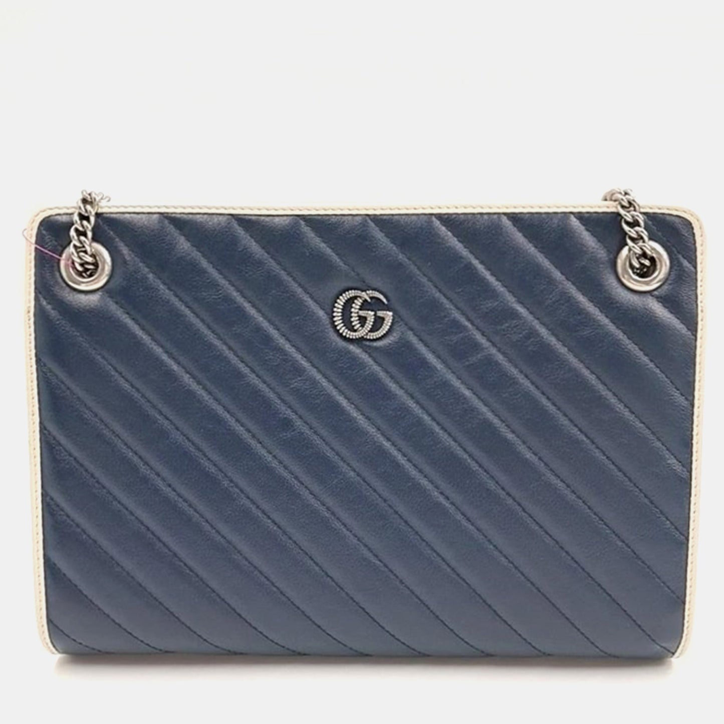 Luxury Gucci Trending 2025 Blue Diagonal Quilted Leather Medium GG Marmont Accordion Shoulder Bag