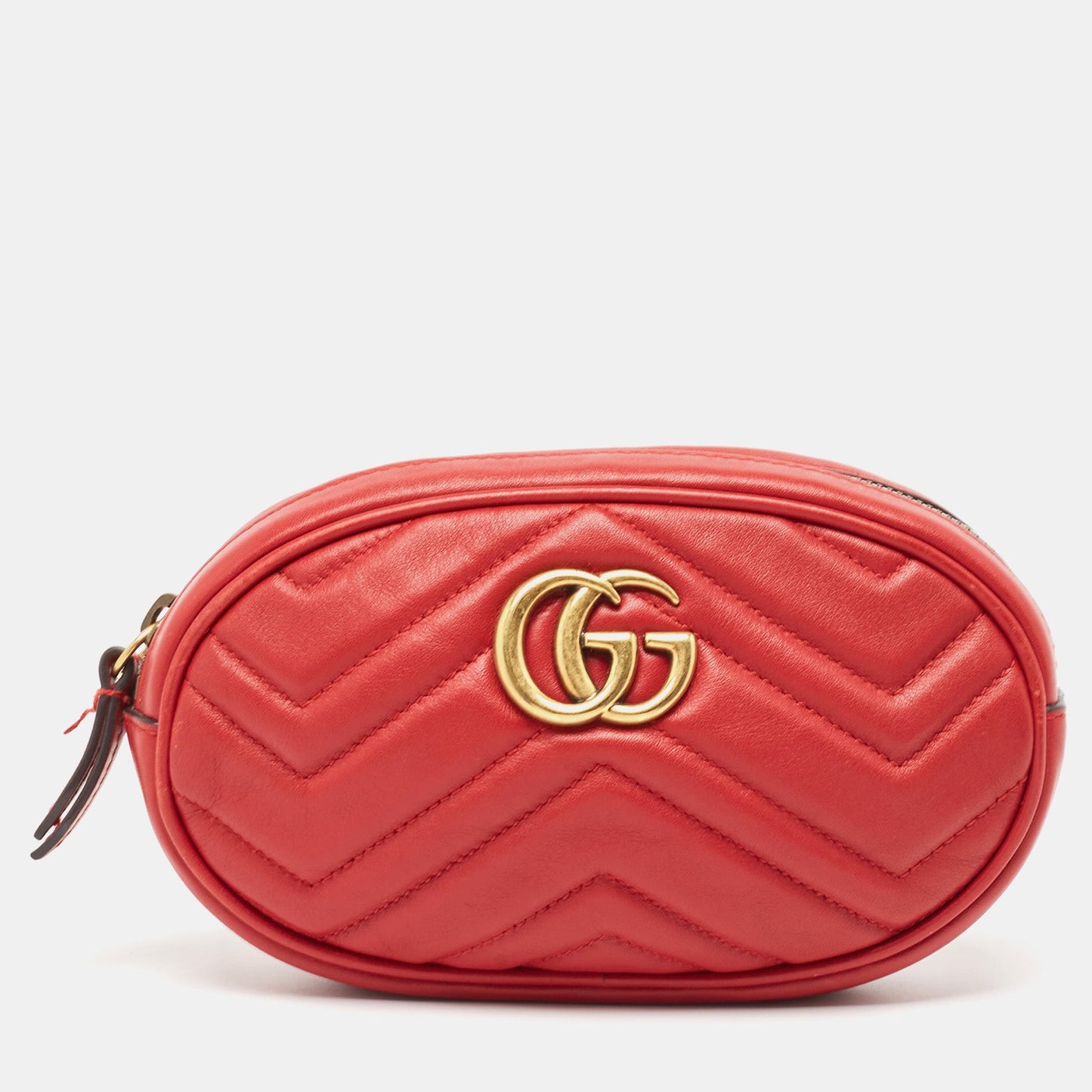 Luxury Gucci Trending 2025 Red Matelassé Leather Mini GG Marmont Belt Bag