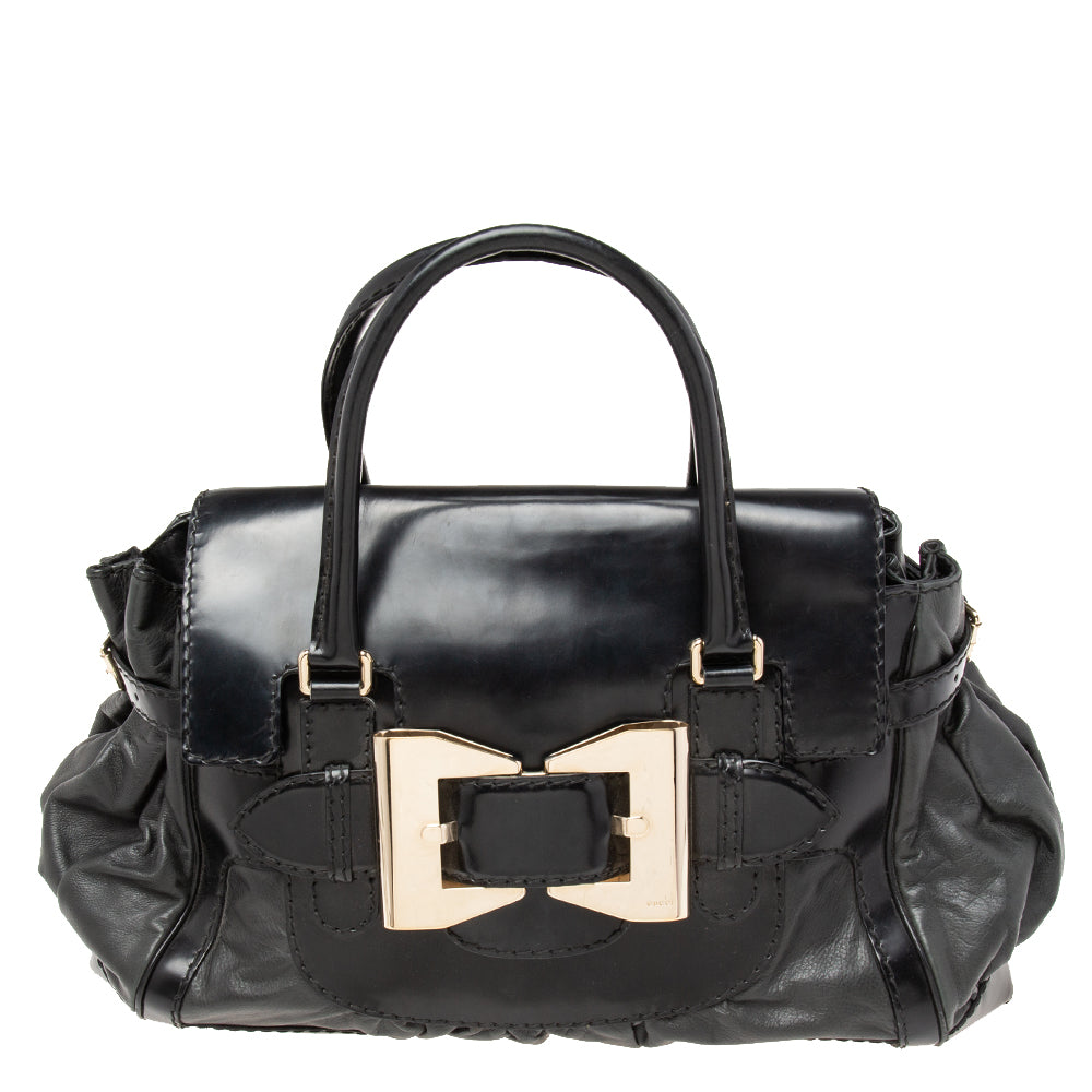 Luxury Gucci Trending 2025 Black Leather Large Dialux Queen Tote
