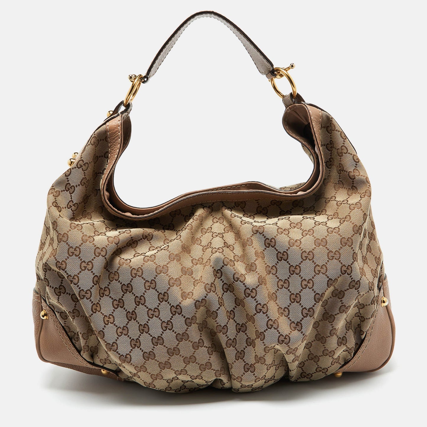 Luxury Gucci Trending 2025 Beige/Brown GG Canvas and Leather Large Jockey Hobo