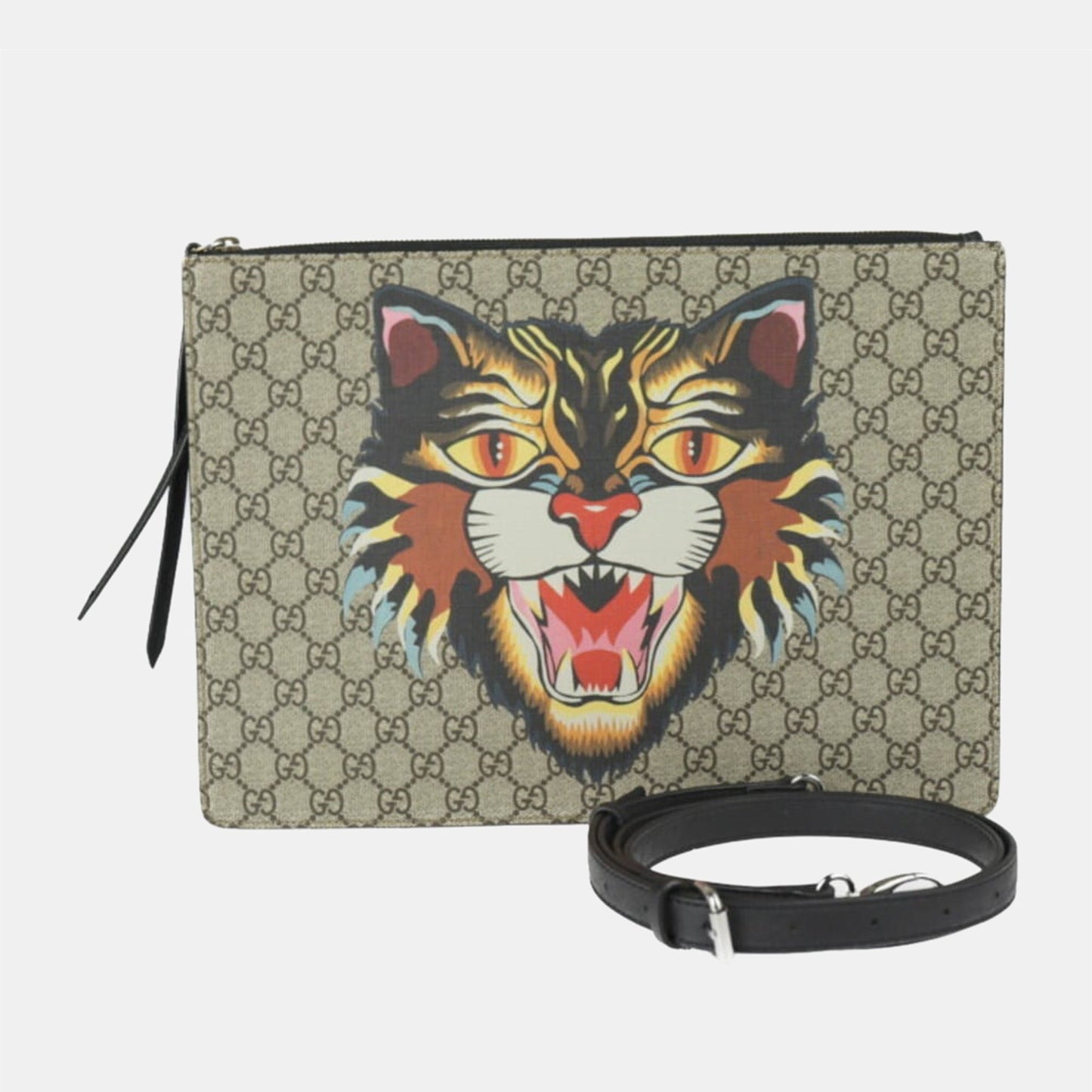 Luxury Gucci Trending 2025 Beige GG Canvas Angry Cat Pouch