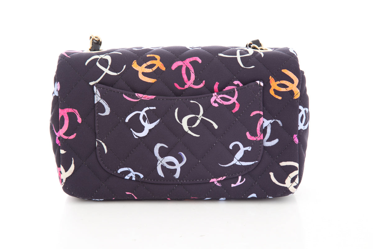 Luxury Chanel 2024 Black CC Printed Fabric Multicolor Handbag