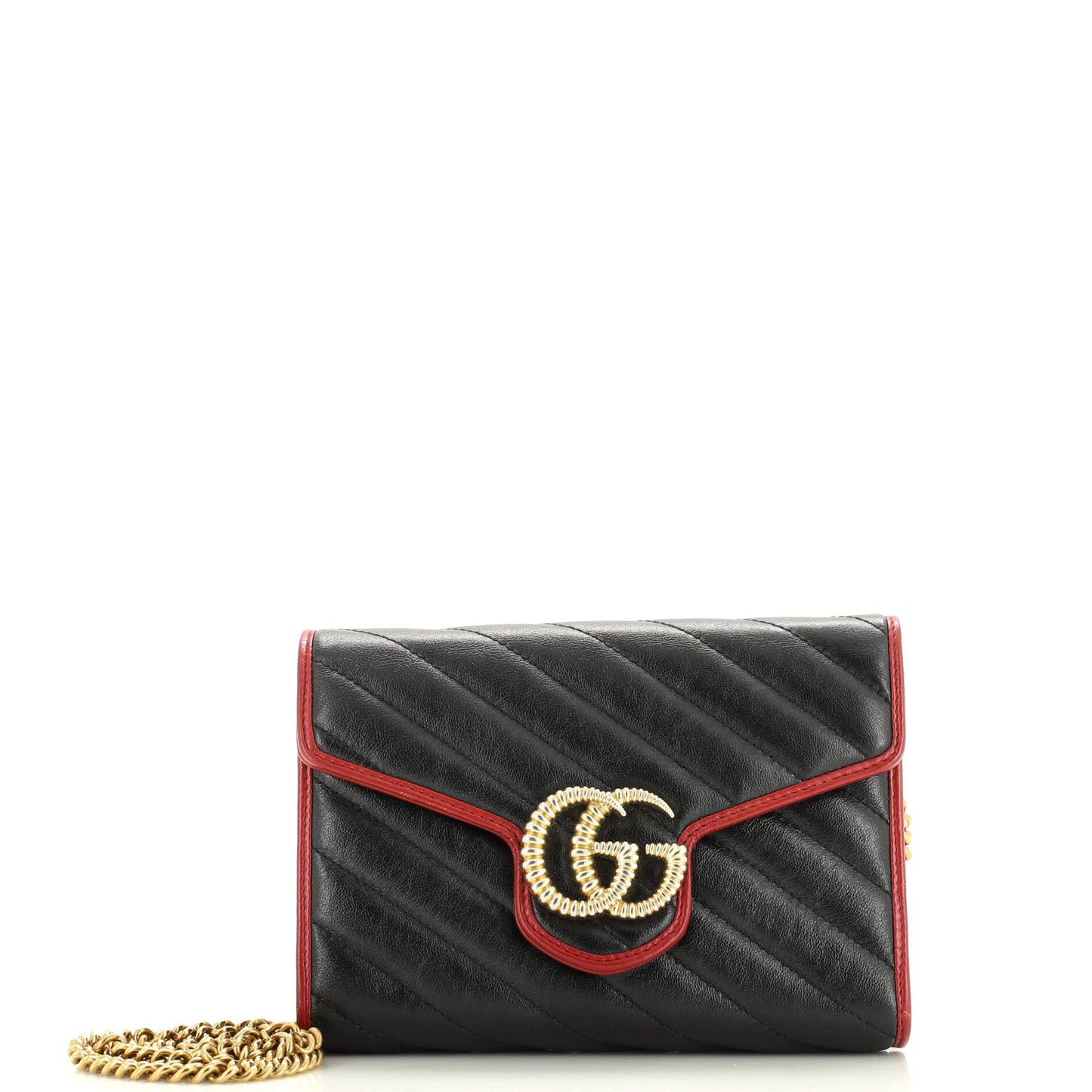 Luxury Gucci Trending 2025 GG Marmont Chain Wallet Diagonal Quilted Leather Mini