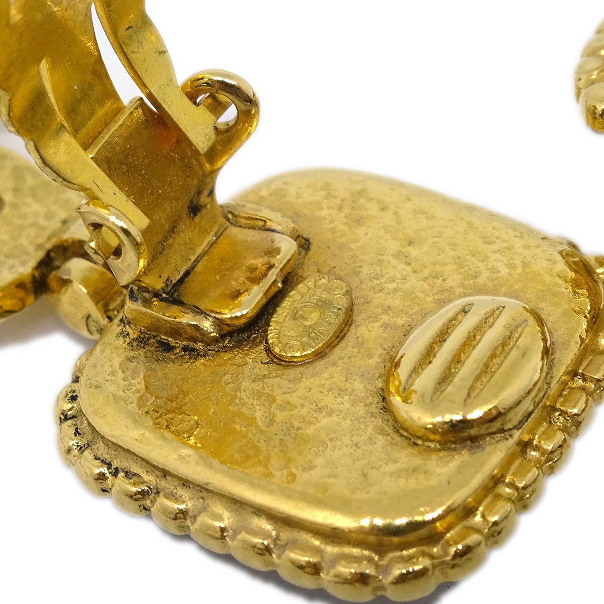 Chanel Gripoix Dangle Earrings Clip-On Gold 96A