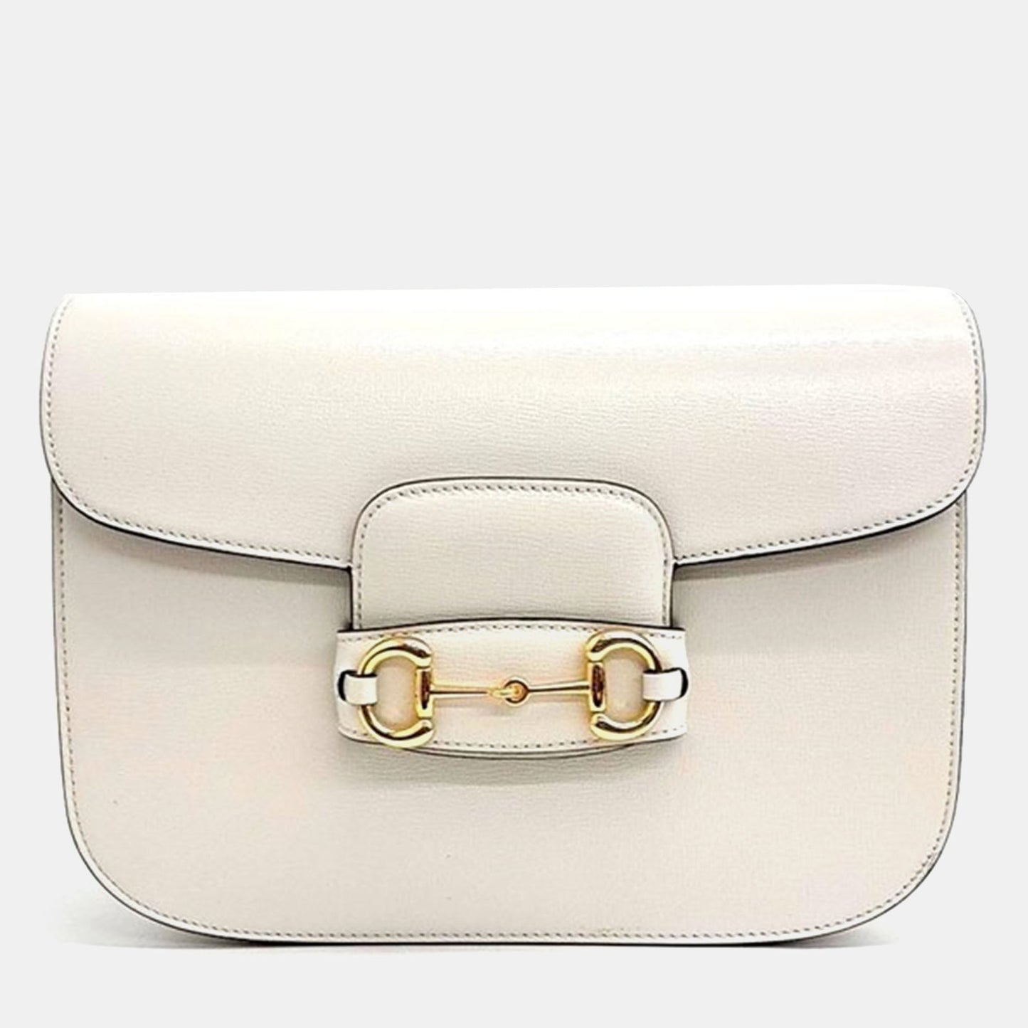 Luxury Gucci Trending 2025 White Leather 1955 Horsebit Shoulder Bag