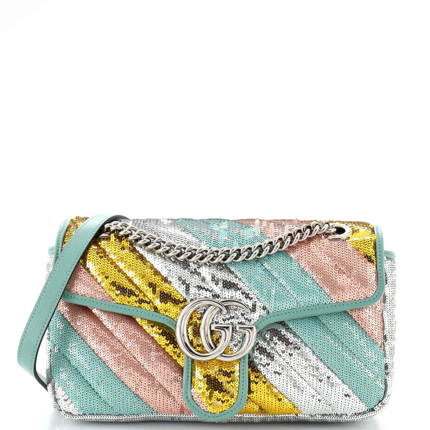 Luxury Gucci Trending 2025 GG Marmont Flap Bag Diagonal Quilted Sequins Small