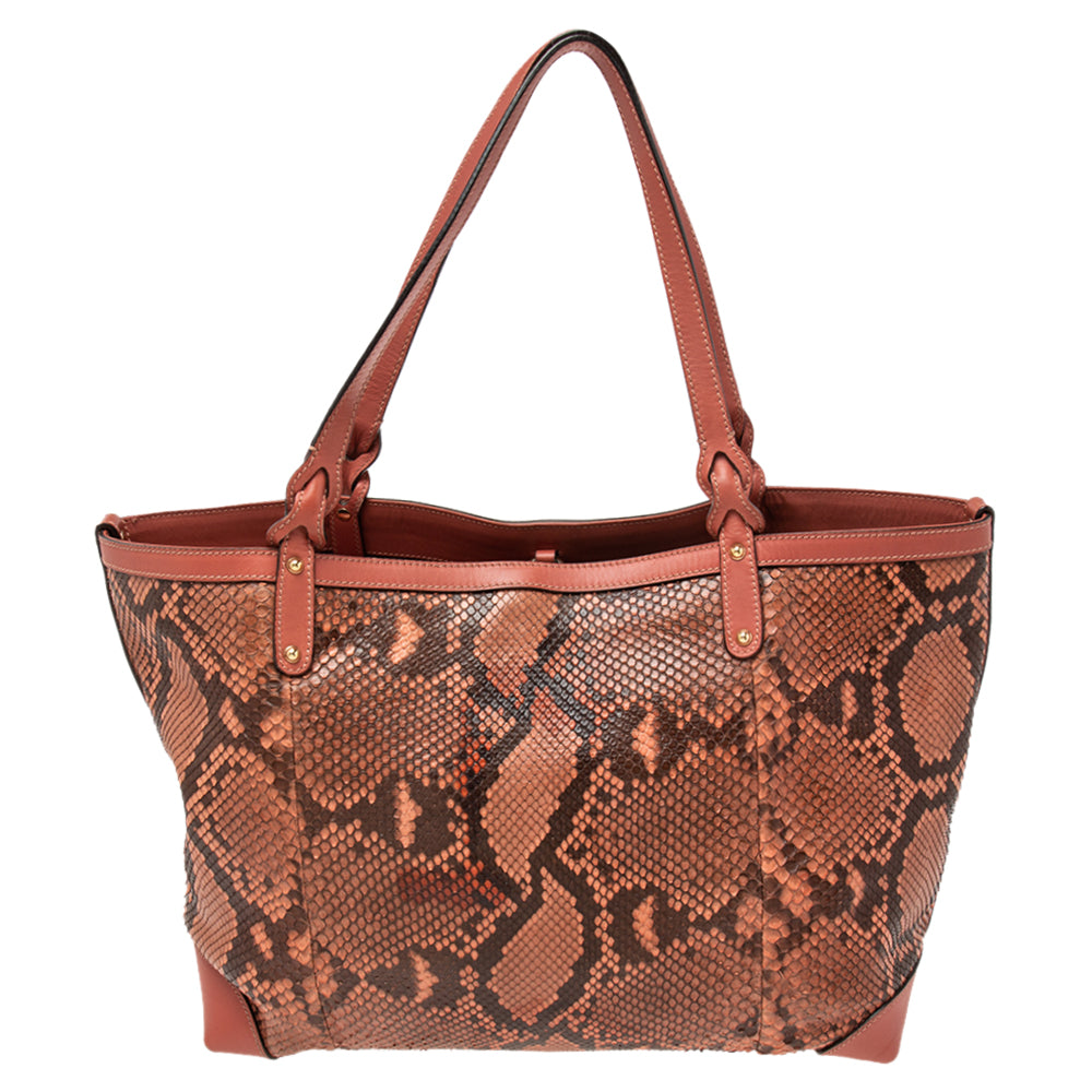 Luxury Gucci Trending 2025 Pink Python And Leather Craft Tote