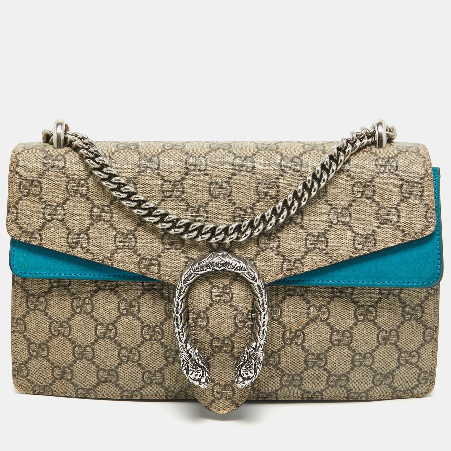 Luxury Gucci Trending 2025 Beige/Blue GG Supreme Canvas and Suede Small Dionysus Shoulder Bag