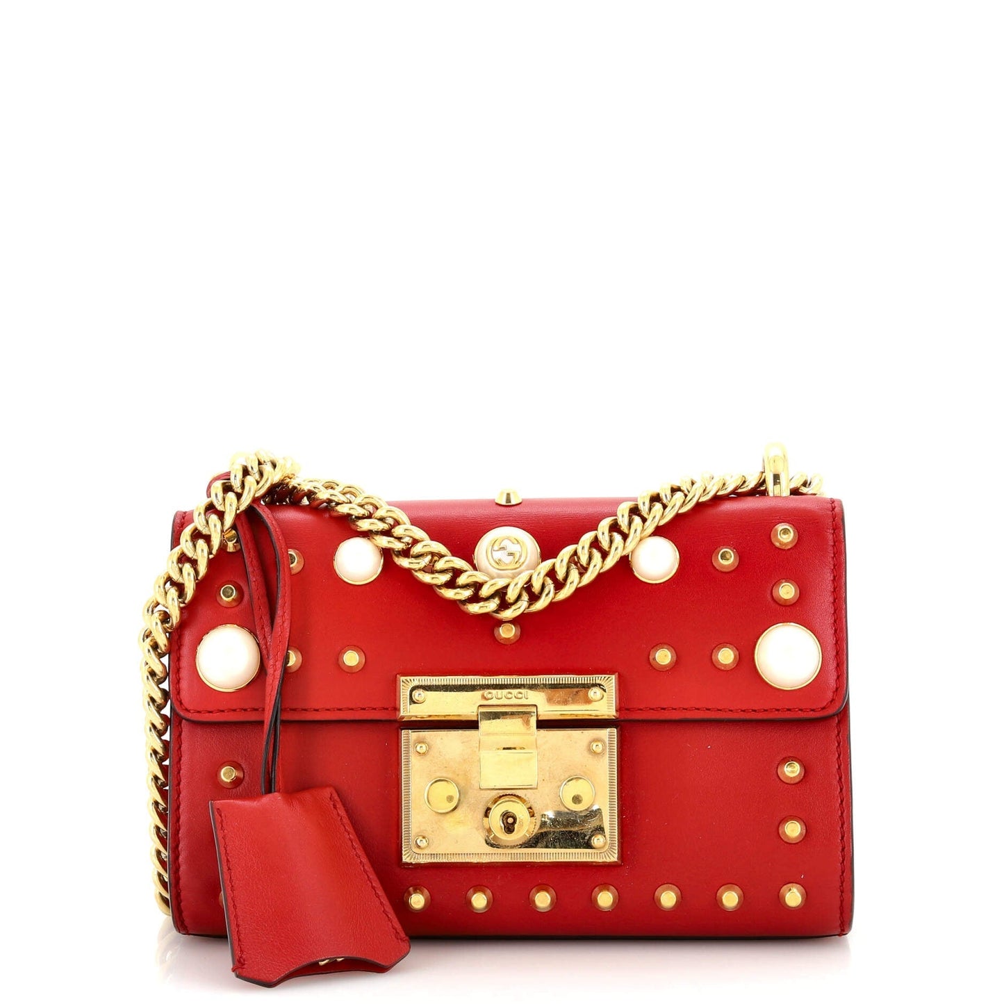 Luxury Gucci Trending 2025 Pearly Padlock Shoulder Bag Studded Leather Small