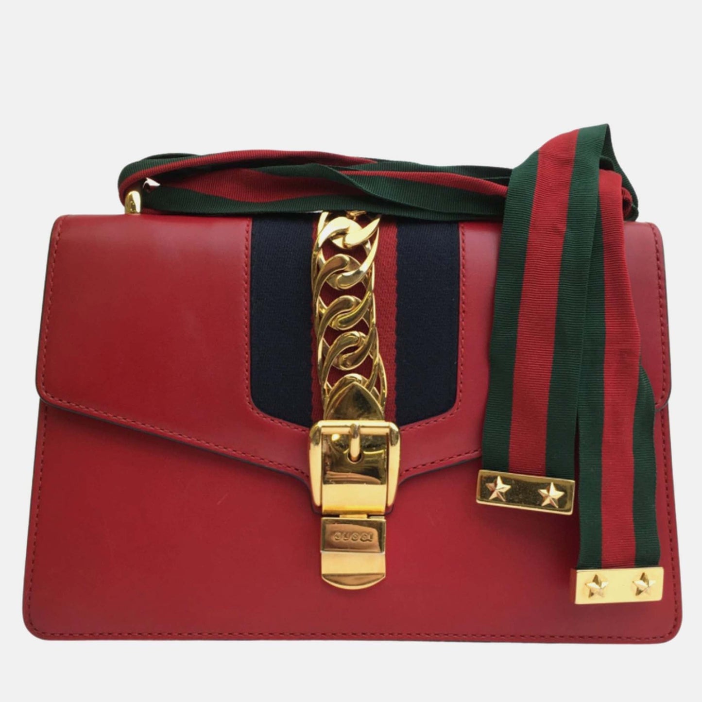 Luxury Gucci Trending 2025 Red Leather Small Sylvie Shoulder Bag