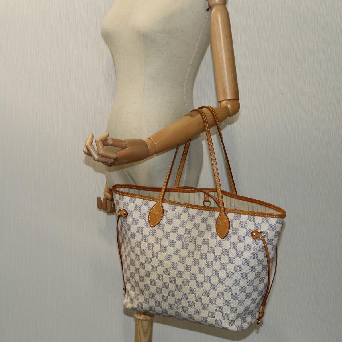 LOUIS VUITTON Damier Azur Neverfull MM Tote Bag N41605 LV 70414
