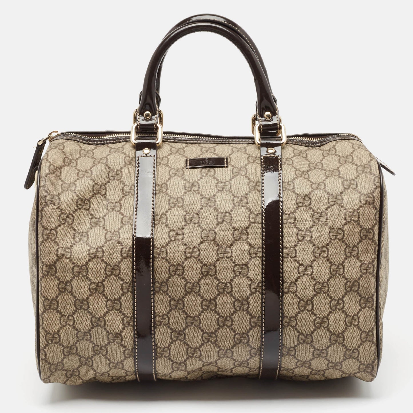Luxury Gucci Trending 2025 Dark Brown/Beige GG Supreme Canvas Medium Joy Boston Bag
