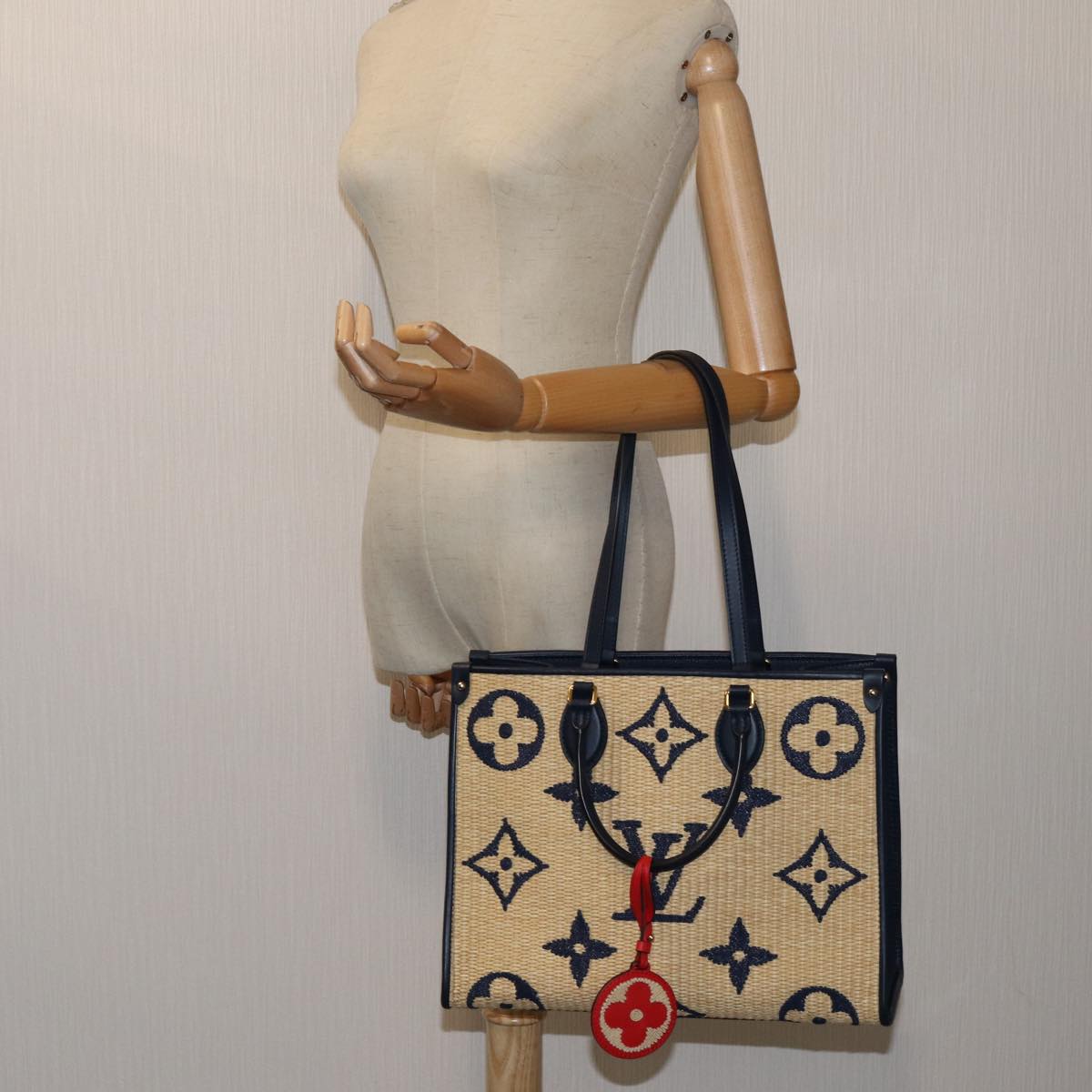 LOUIS VUITTON Monogram Raffia On The Go MM Bag 2way Beige M57723 LV 70773S