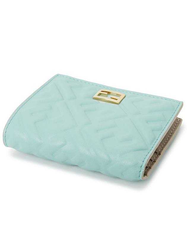 Luxury Fendi Slim Baguette Leather Half Wallet Light Blue