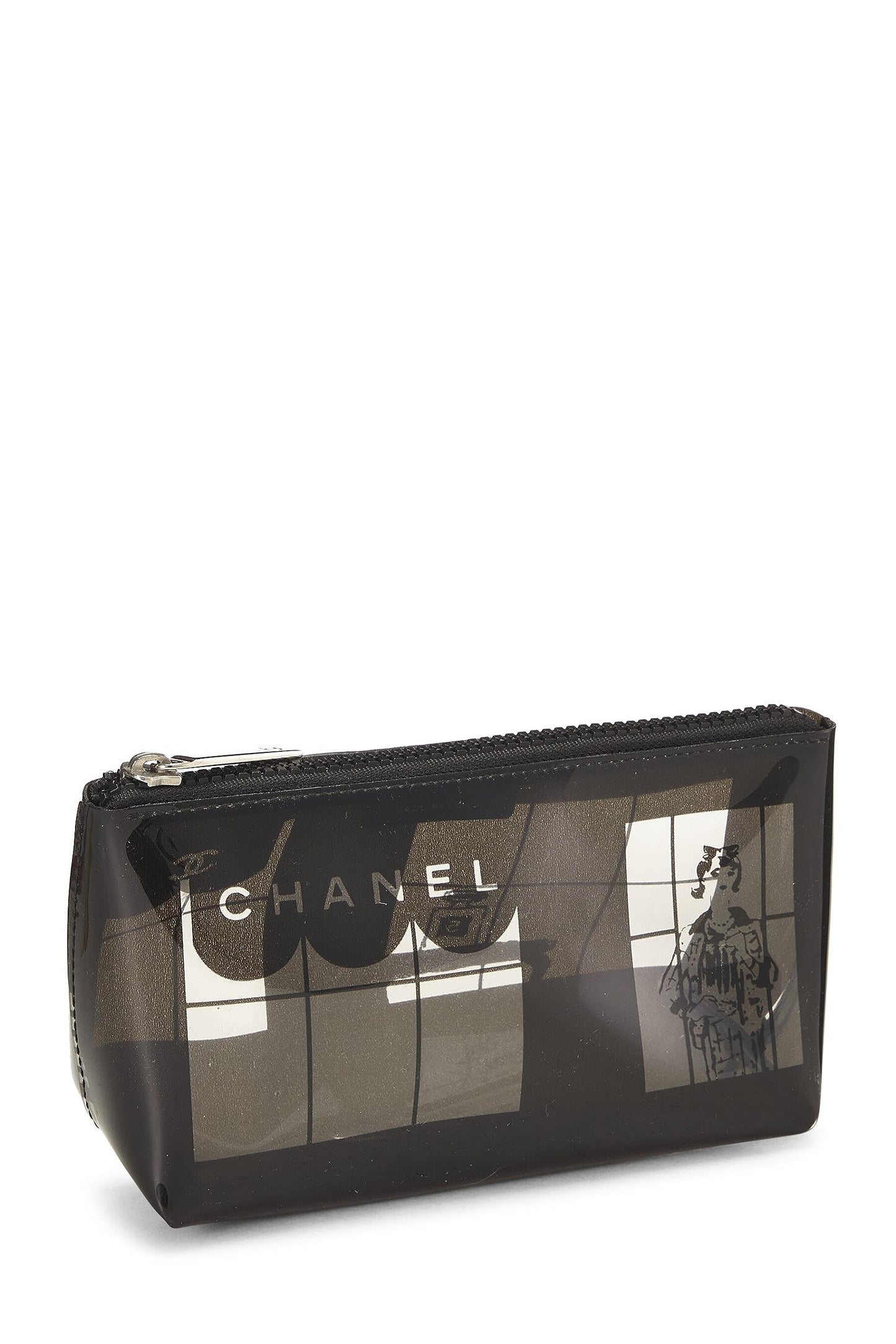 Chanel Clear & Black Vinyl Luxury Chanel Maison Pouch, Black