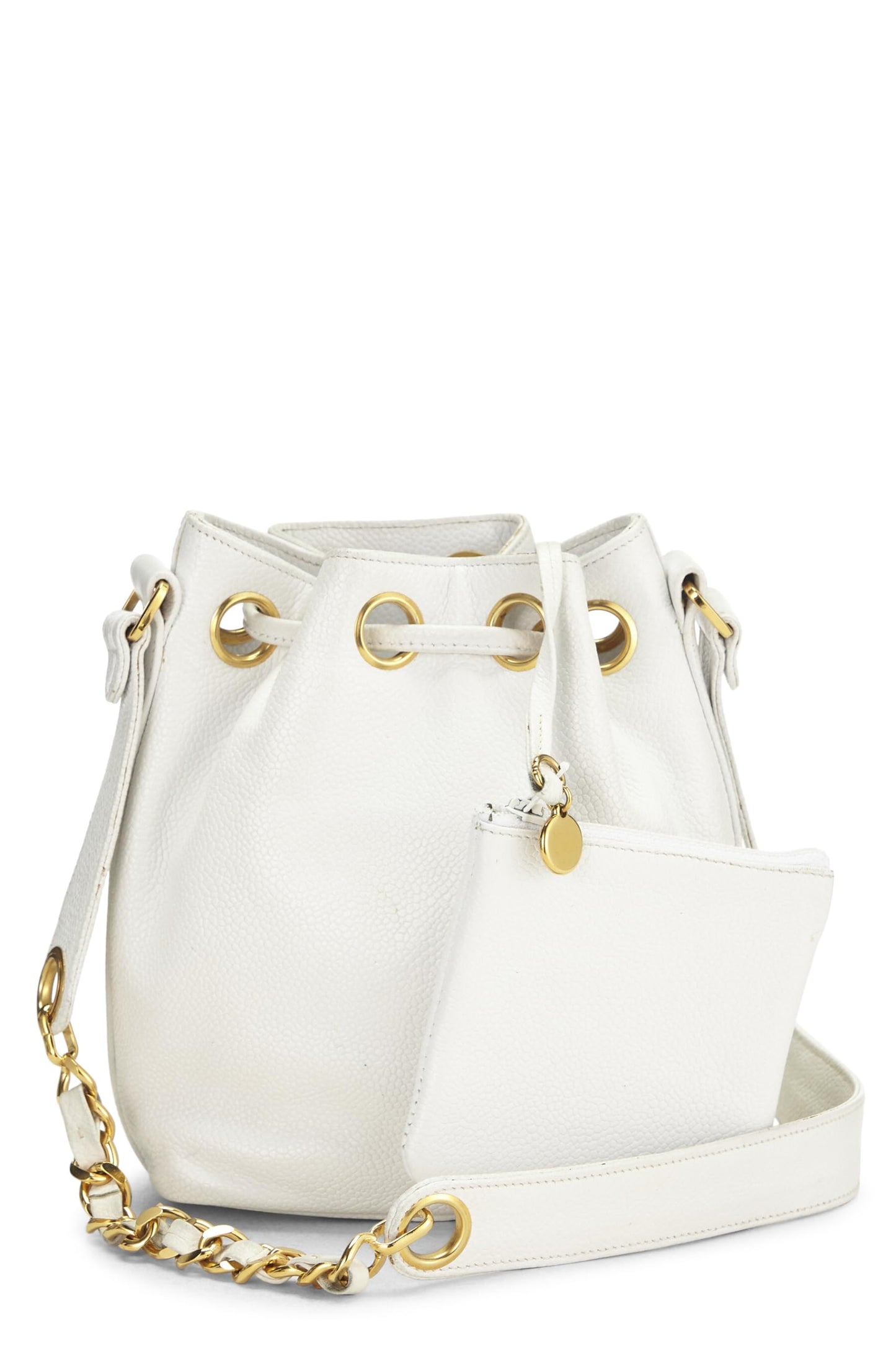 Chanel, White Caviar Bucket Bag Mini, White