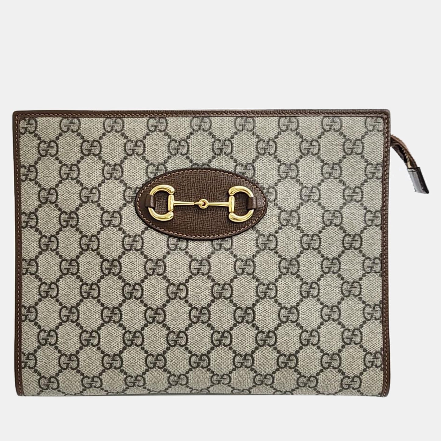 Luxury Gucci Trending 2025 Beige PVC Leather Horsebit Clutch