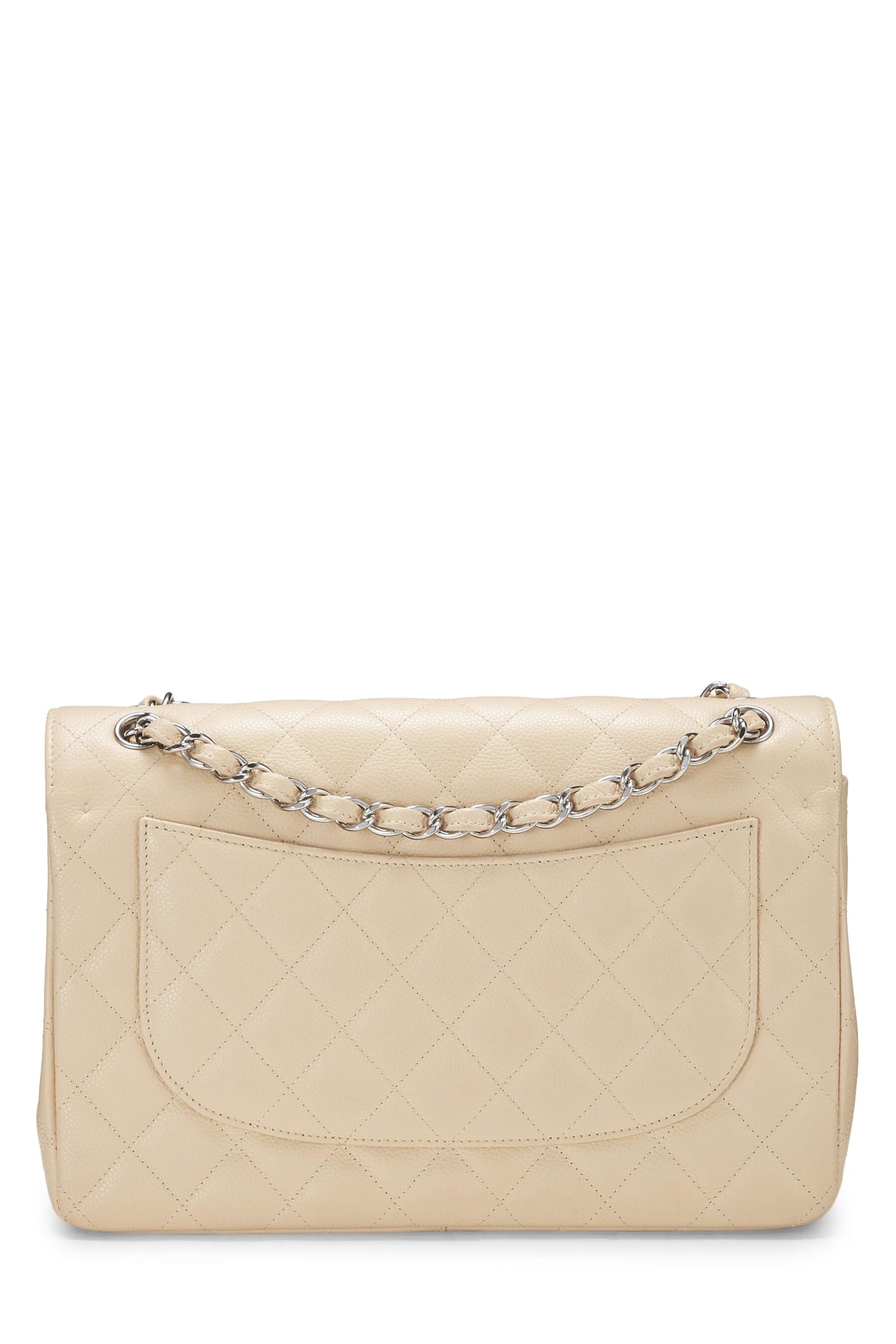 Chanel, Beige Quilted Caviar New Classic Double Flap Jumbo, Beige