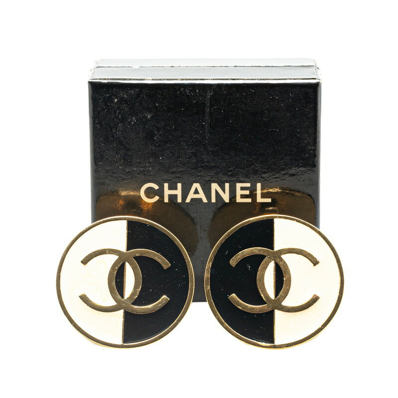 Chanel Coco Mark Earrings Gold White Black