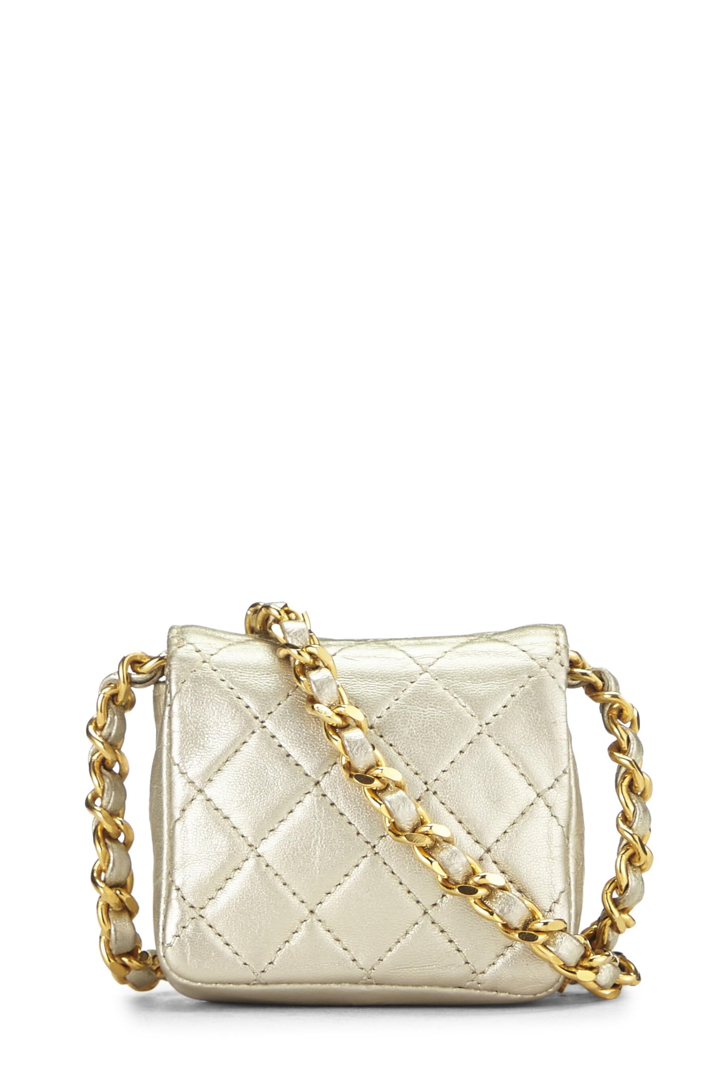 Chanel, Gold Quilted Lambskin Half Flap Micro, Gold