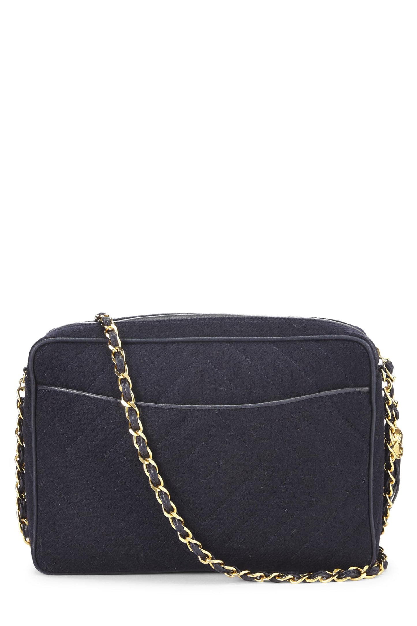 Chanel, Navy Wool Diamond 'CC' Camera Bag Medium, Navy
